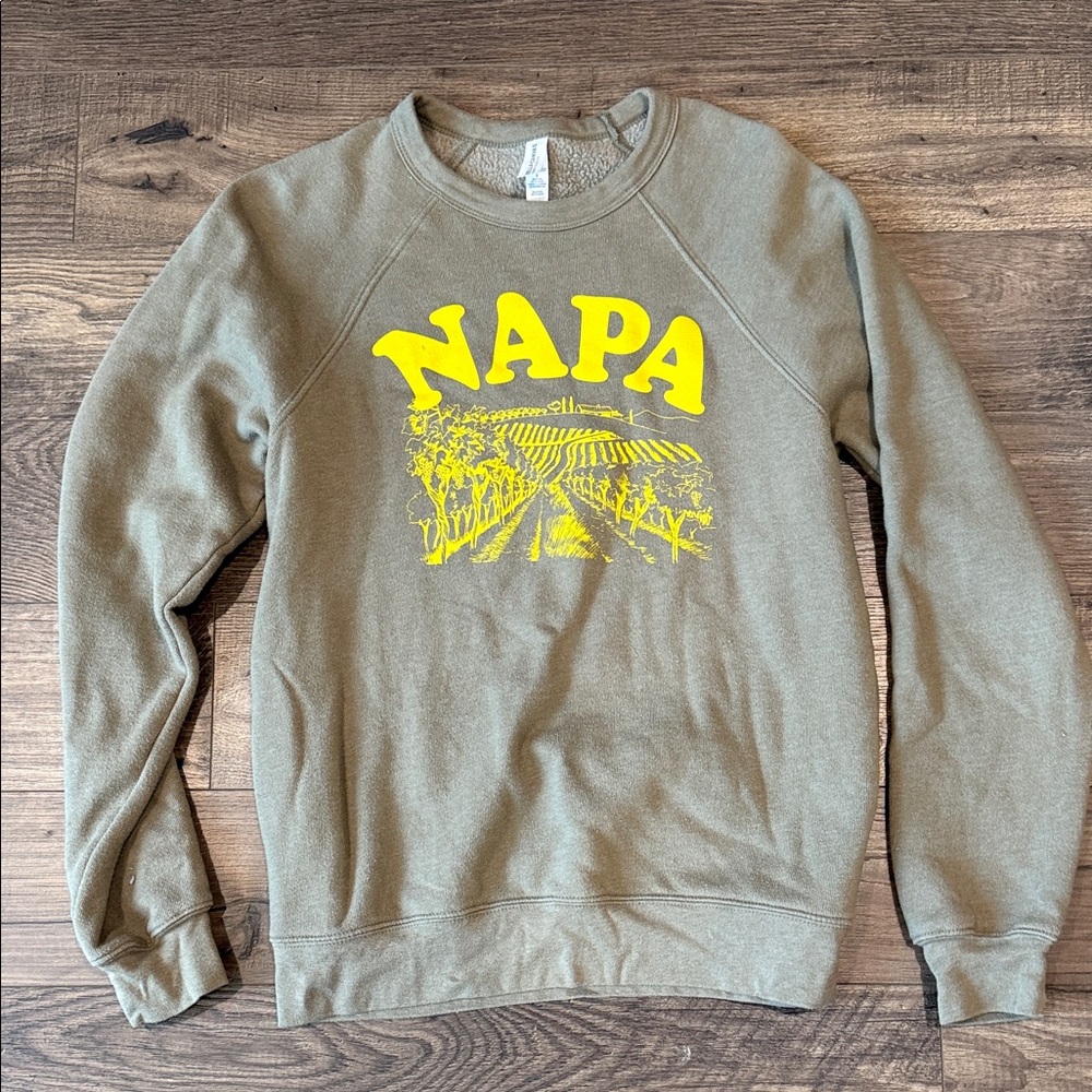 3/$8 Bella Canvas Olive Green Crewneck Sweatshirt with Yellow Napa Graphic